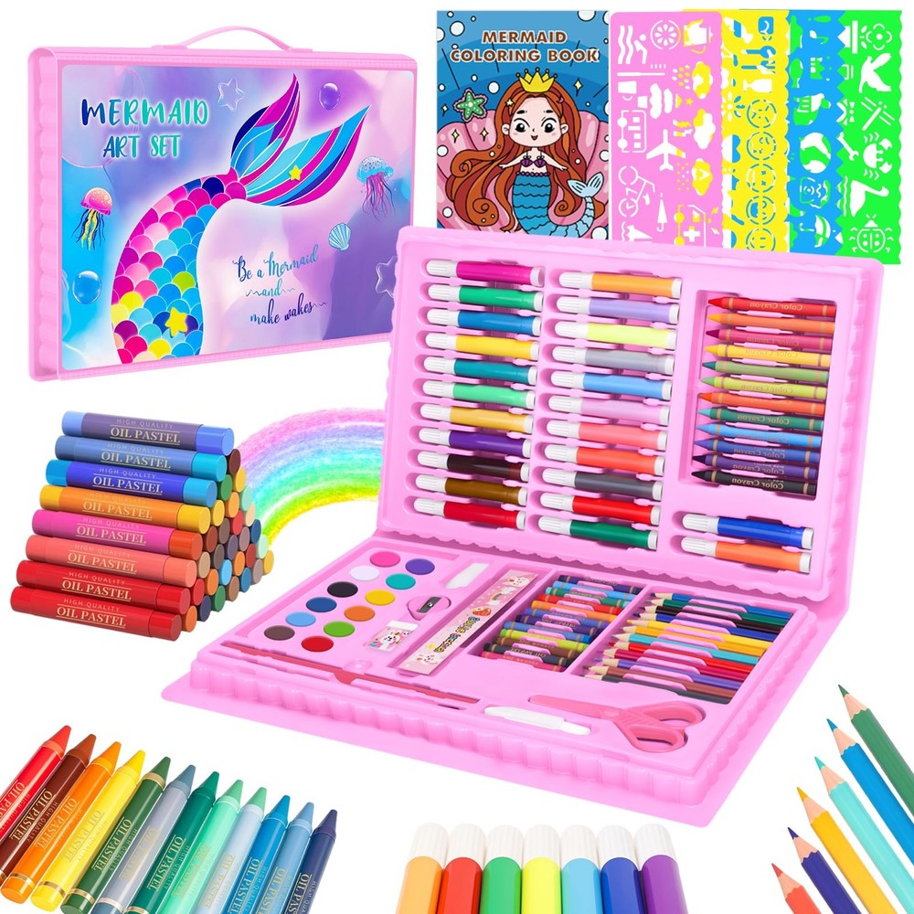 Art Supplies, Mermaid Drawing & Coloring Set with Crayons, Colored Pencils, M…