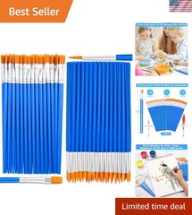 50 Pcs Small Paint Brushes Set – Flat and Round Nylon Bristles for Art Projects