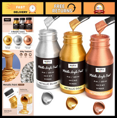 Metallic Acrylic Paint Set – Gold, Silver, Copper – Non-Toxic 12oz for Art & Cra