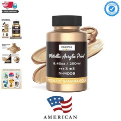 Metallic Sahara Gold Acrylic Paint, 8.45oz/250ml Large Gold Leaf Paint, Non T…