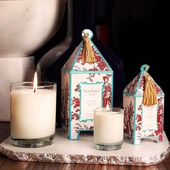 Seda France Classic Toile Japanese Quince Mini Pagoda Candle 2 ounce, White