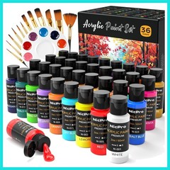 36 Colors Acrylic Paint Set with 12 Brushes & Palette, Non Toxic Art Supplies…