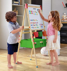 Wooden Kid’s Easel w/ Paper Roll Double Side Multiple-use Magnetic Whiteboard