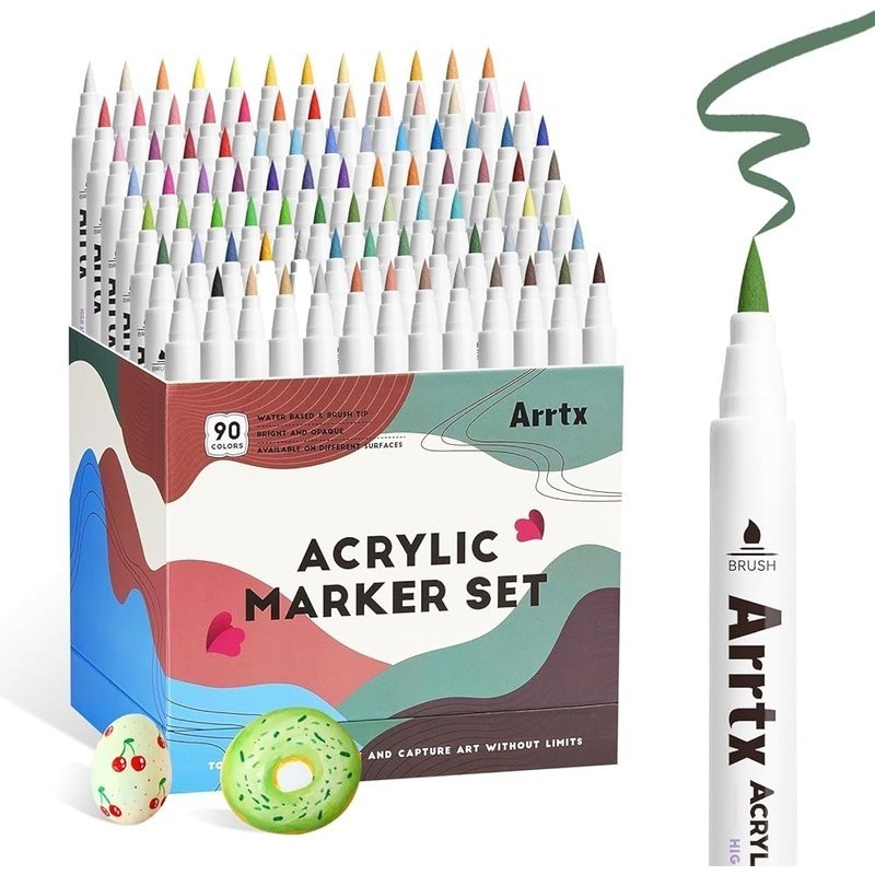 90 Color Acrylic Paint Marker Set Quick Dry Waterproof Brush Tip Art Supplies US