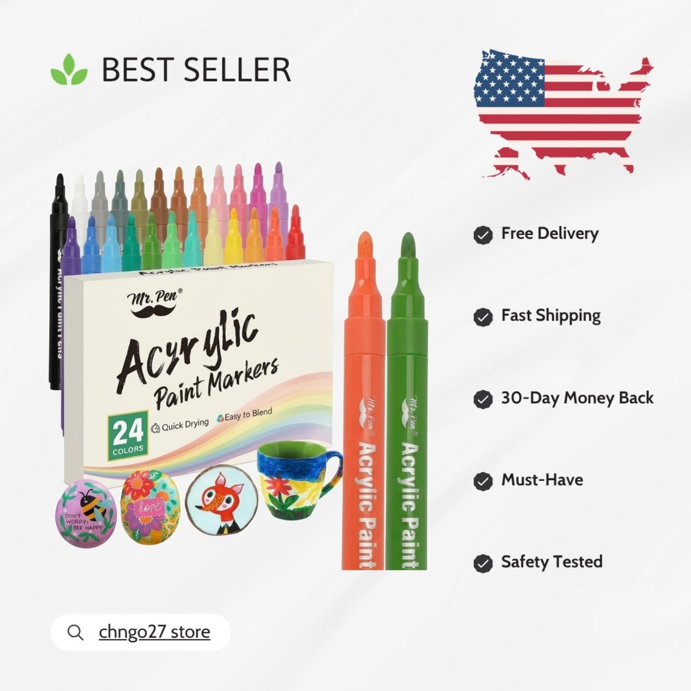 Smooth Grip Acrylic Paint Markers – 24 Colors for Easy Precision in Crafting