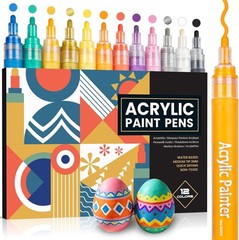 12 Color Acrylic Paint Markers for Crafts, Waterproof, 2mm Tips