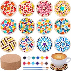 12 Pcs Wood Coasters Craft Kit Paint You Own Coaster Wooden Painting Craft Ki…