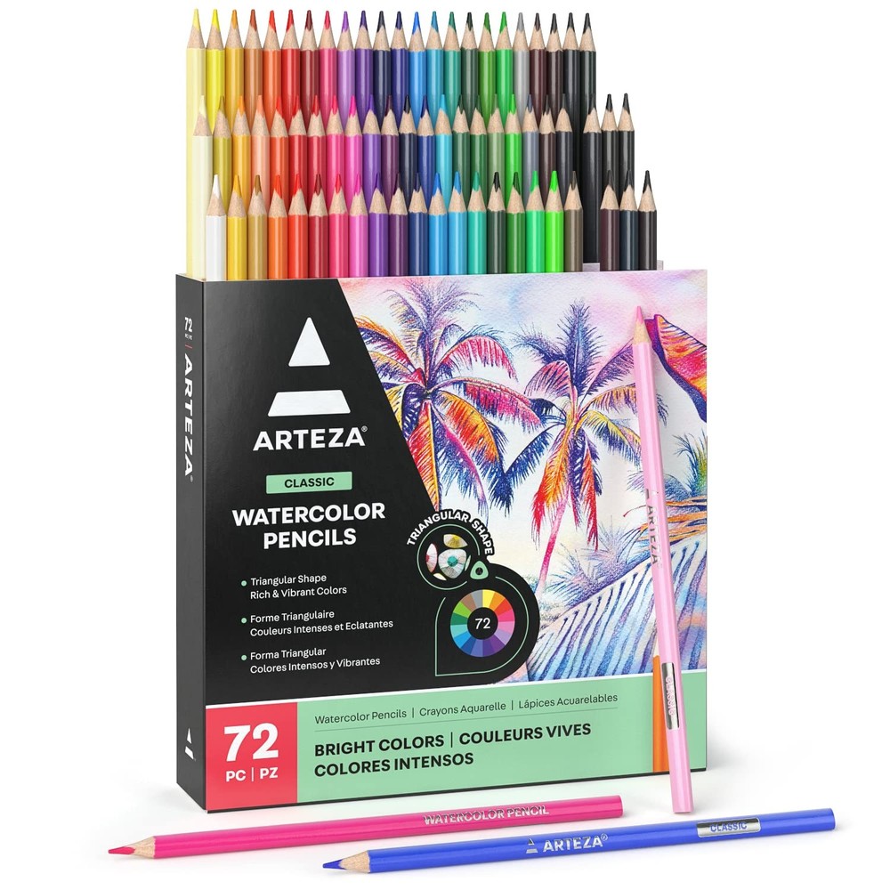 72 Assorted Shades Triangular Shape Watercolor Pencils Water Color Drawing