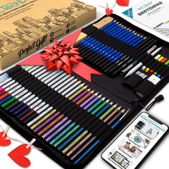 55 PCS Drawing Pencil Set Colored Graphite Charcoal Case Sketching Shading