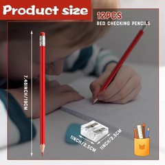 Red Erasable Colored Pencils with Eraser, Pre-Sharpened