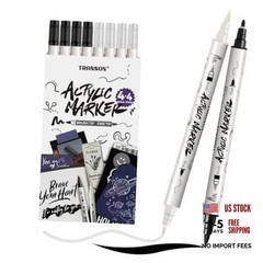 Paint Markers Brush and Fine Dual-tip Acrylic Paint Marker 4 Black and 4 White