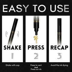 3Pcs Liquid Gold Paint Markers, Oil-based Permanent Chrome Maker, Gloss Mirror M