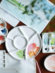 Ceramic Artist Paint Pallet,Tray,Palette,Easy to Clean Porcelain Mixing Tray