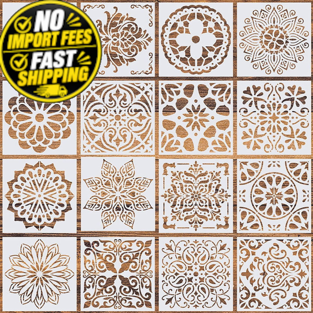 16 Pcs Mandala Stencils for Painting, 6×6 Inch Reusable 6inch, white