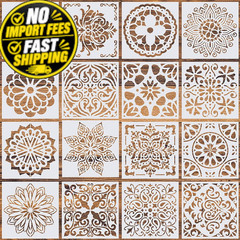 16 Pcs Mandala Stencils for Painting, 6×6 Inch Reusable 6inch, white