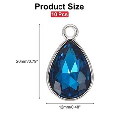 10 Pcs 10x14mm Alloy Glass Crystal Teardrop Charm for DIY Craft, Porcelain Blue