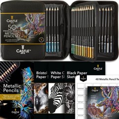 48 Metallic Colored Pencils Set with Extras | Quality Wax Cores with Shimmeri…
