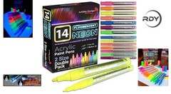 Creative 14 Pack Non-Toxic Neon UV Acrylic Paint Pens – Glows Under Blacklight