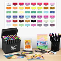 HOMESILMO 48 Color Alcohol Pen Set, Double Tip Art Adult Alcohol Pen, Mixed S…