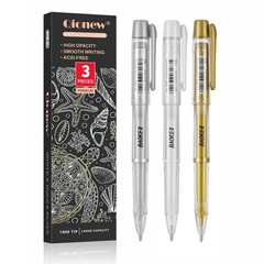 Qionew 3 Colors Gel Pen Set – White, 1 Count (Pack of 3), White Gold Silver