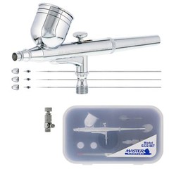 Master Airbrush G222 Pro Set Dual-Action Gravity Feed, 3 Tip Kit 0.2, 0.3, 0.5mm