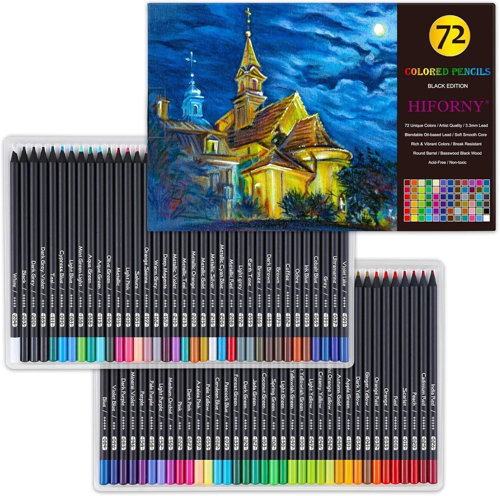Premium Black Edition Colored Pencils for Adults Coloring – 72 Coloring Penci…