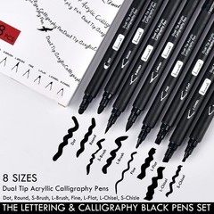 Calligraphy Pens, 8 Size Dual Tip Black Acrylic Calligraphy markers for Writi…