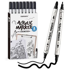 8 Pack Black Bold and Fine Dual-tip Acrylic Paint Marker for DIY Glass 8 Black
