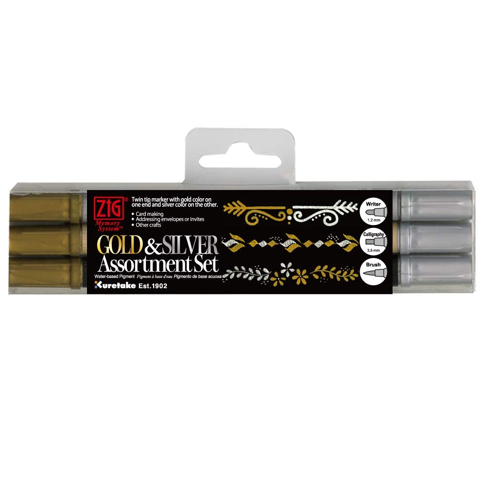 Zig Gold and Silver pens Assortment Set, Professional for Artist, Christmas Card