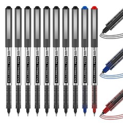 Shuttle Art Rollerball Pens, 10 1 Count (Pack of 10), 8 black+1 blue+1 red