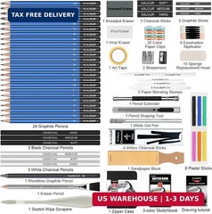 KALOUR PDAS 112 Drawing Set Sketch Kit, Pro Art Supplies with 3-Color Sketchbook