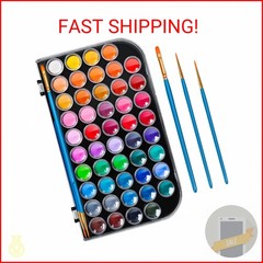 48 Color Solid Watercolor Paint Set with 3 Wooden Brushes – Non-Toxic, Vibrant &
