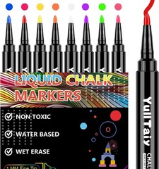 Fine Tip Liquid Chalk Markers Set of 8 – Vibrant Erasable Colors for All Surf…
