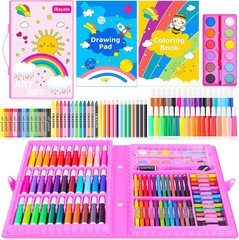 149pc Art Supplies Set Drawing Painting Kit Coloring Crayons Kids Pink