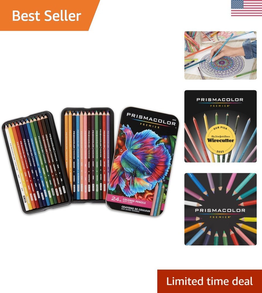 Premier Colored Pencils, Soft Core, Assorted Colors, 24 Count – Durable, Vibr…