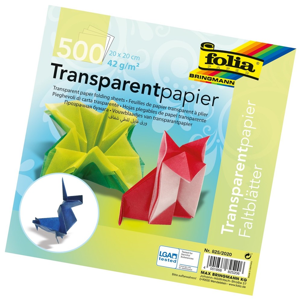 folia 825/2020 – Transparent Paper – Folding Sheets, 20 x 20 cm, 500 Sheets, 42