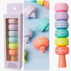 (Lot of 2) 6 Pcs Mini Stackable Highlighters Macaroon Shape Multicolor Total 12