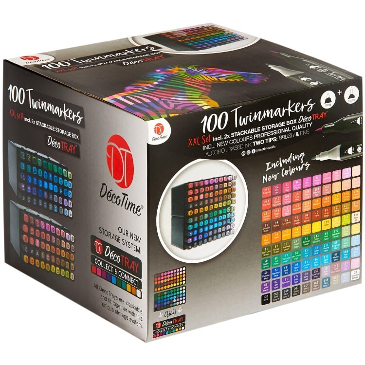 Decotime 100pk Twin Markers Paint ART Deco Tray Set ANY SURFACE Professional Set