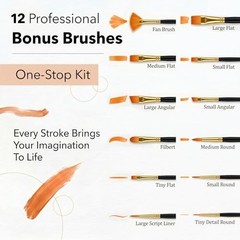 Acrylic Paint Set, 24 Colors 2 oz/Bottle with 12 Art Brushes, Art Supplies