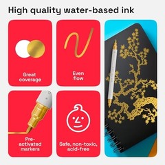2 Dual-Tip Acrylic Paint Pens – Multisurface Gold Dual Tip Brush + Fine