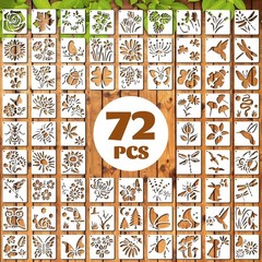 72 Pcs Botanical Stencils Set, Reusable Butterfly & Flower Painting White
