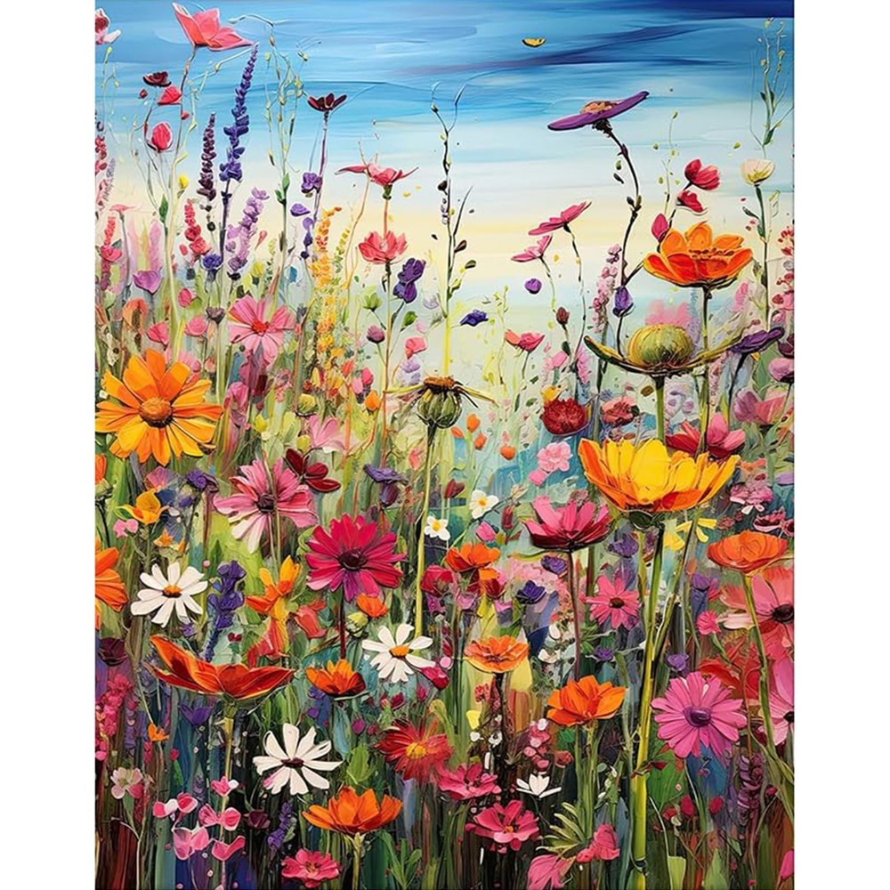 Adult Paint by Number Kit, Wild Flowers on 16x20in Canvas, Multicolor Decor