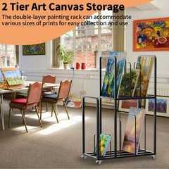 2 Tier Art Canvas Storage Rack, Large Artwork Storage Rack with Caster Wheels…