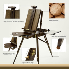 French Easel for Painting: Deluxe Beech Wood Plein Air Easel Stand with Metal Si