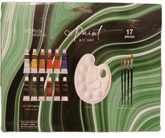17 Pc Oil Paint Art Set w 4 Taklon Paint Brushes + Art Palette Value Professiona
