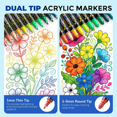 24 Colors Dual Tip Acrylic Paint Markers, Fabric Decorating Kits Premium Water-B
