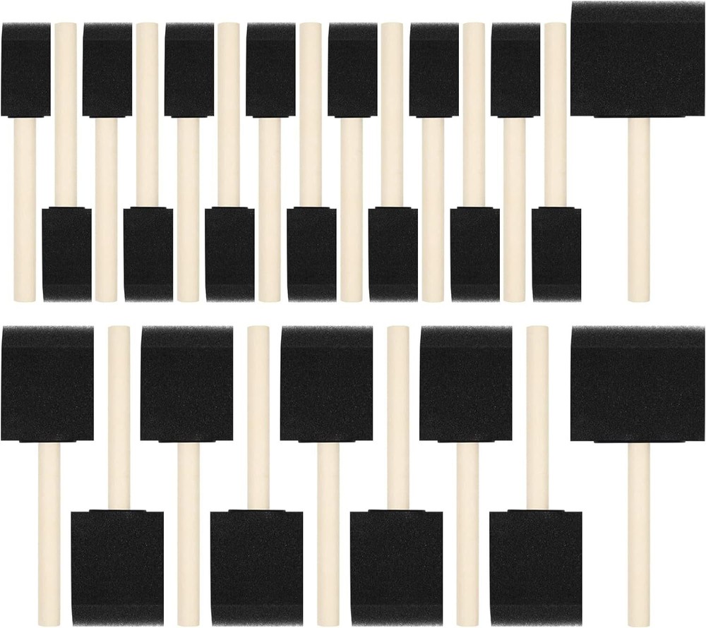 24 Pcs Foam Paint Brushes, Wood Handle Sponge Brushes for Painting, Black
