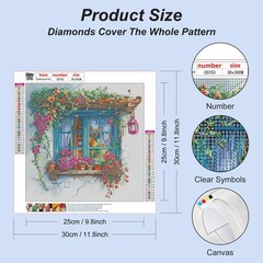 Acudotr Windows Flower Diamond Painting 12 inches x 12 inches, Multicolor