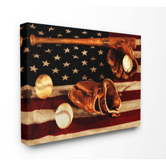 24 In. X 30 In. “Vintage American Flag Baseball Sports Rustic Photo” by Daniel S