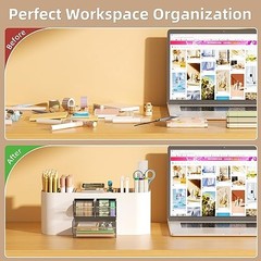 White Multi-Functional Desk Organizer Pen Holder with 3 Drawers
